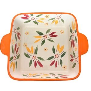 Temp-tations Square Baker 1.5 QT Orange Floral Seasonal Excellent